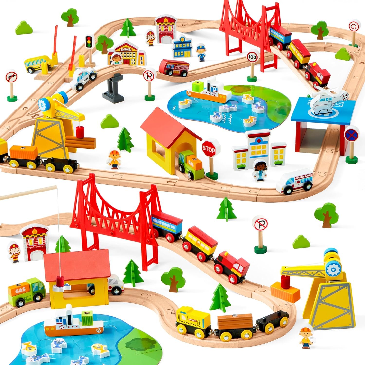 110-piece wooden train set with track by Joyin